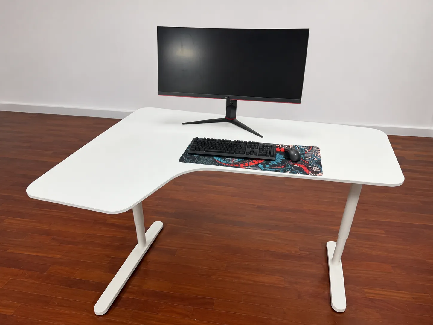 IKEA BEKANT corner desk 160 x 110 cm, white, LEFT-hand L shape, height set by hand 65 to 85 cm, a sitting desk not a standing desk, photo 1