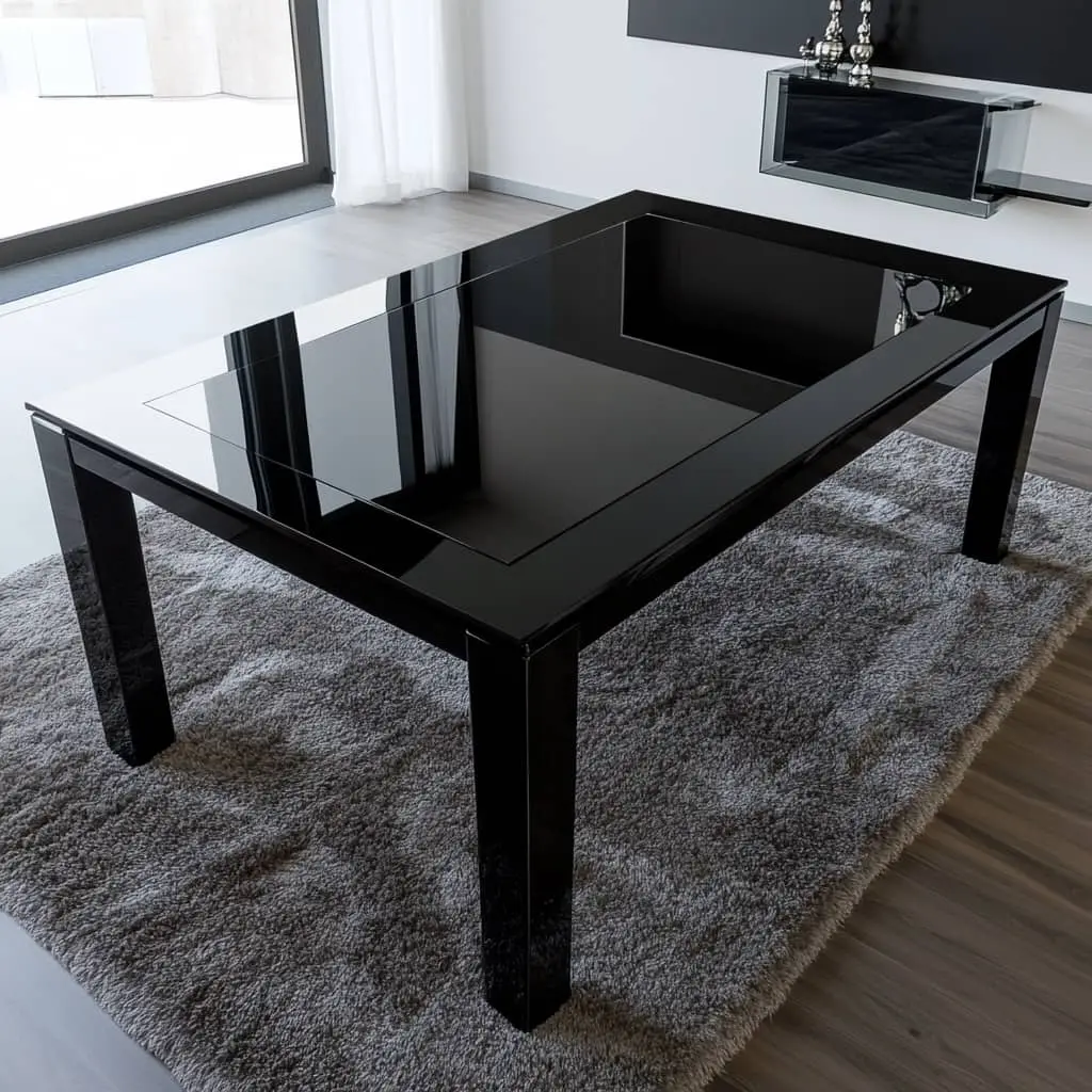 Extensible Beautiful Black Glass table, 140 cm x 190 cm long