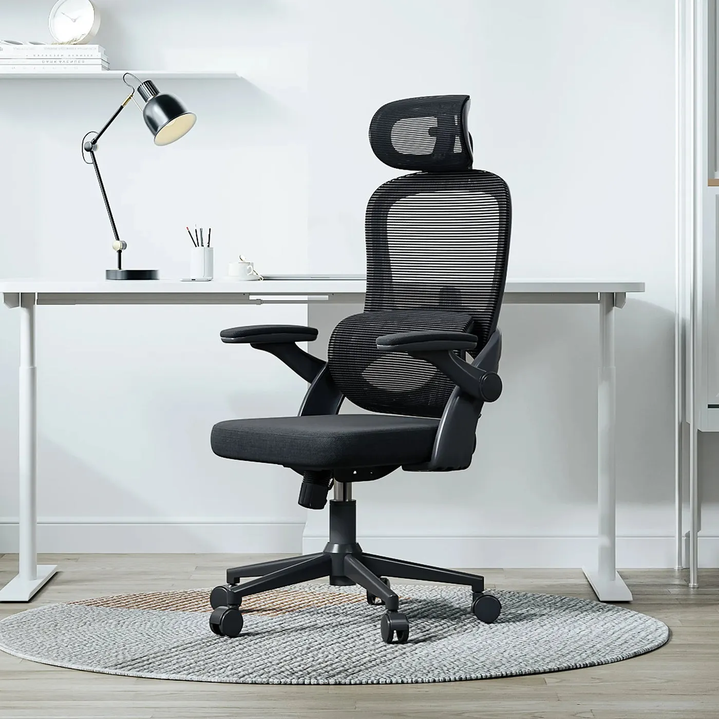 SIHOO M102C Ergonomic Office Chair, big and tall, flip-up armrests, adjustable lumbar support, black
