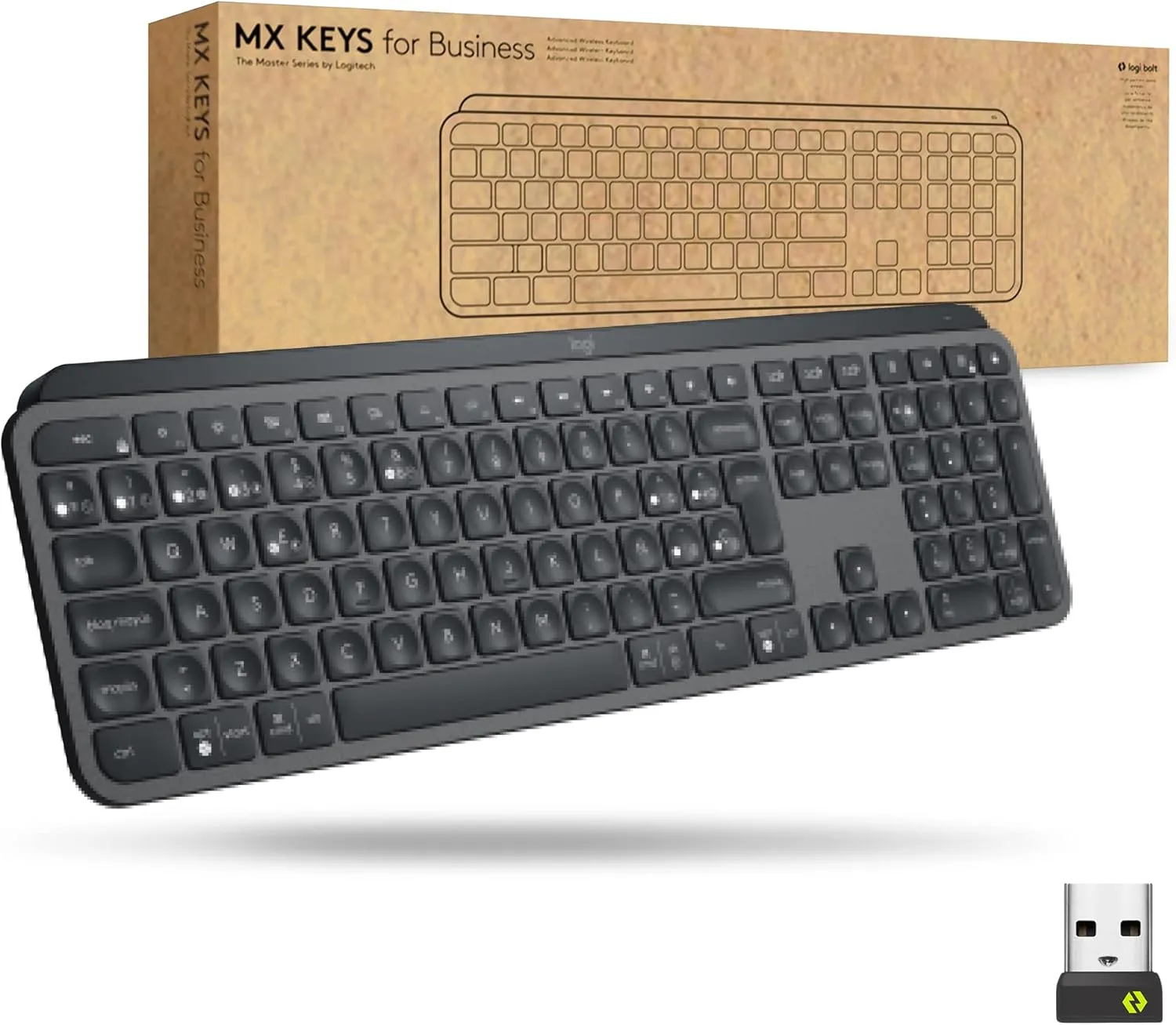 Logitech MX Keys for Business wireless keyboard, graphite, US QWERTY layout, full size with numpad, backlit, USB-C rechargeable