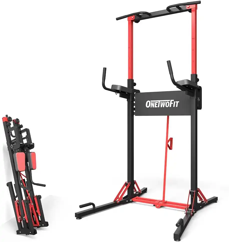ONETWOFIT Power Tower, foldable pull-up and dip station, height adjustable, 180 kg capacity