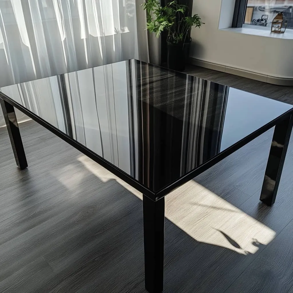 Extensible Beautiful Black Glass table, 140 cm x 190 cm long, photo 3