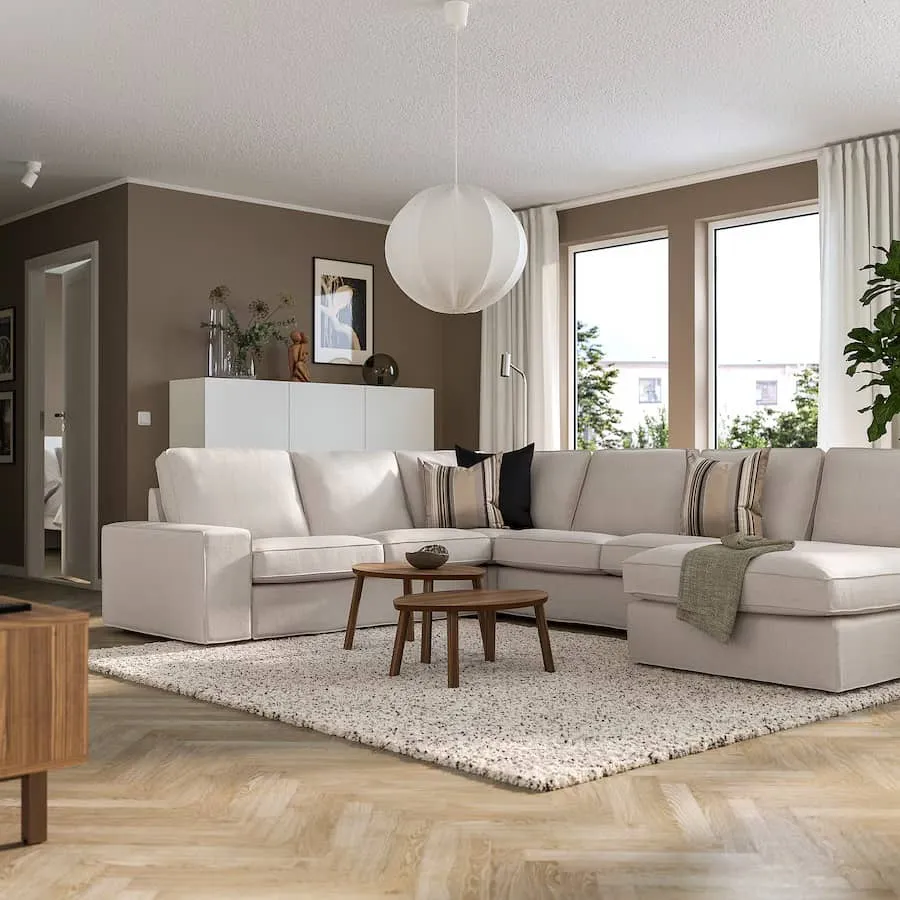 Corner Sofa 5-seat with chaise longue, Tresund fabric light beige, easily washable, IKEA Kivik, photo 9