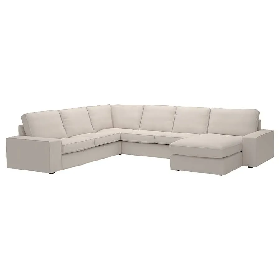 Corner Sofa 5-seat with chaise longue, Tresund fabric light beige, easily washable, IKEA Kivik, photo 10