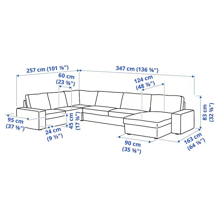 Corner Sofa 5-seat with chaise longue, Tresund fabric light beige, easily washable, IKEA Kivik, photo 11