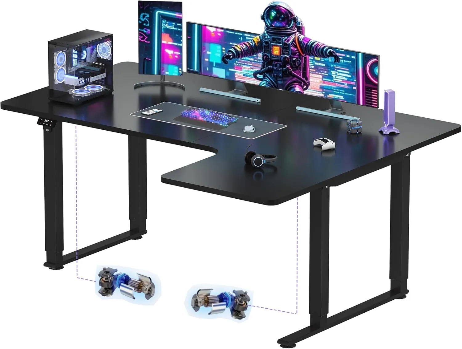 2 x SANODESK QS2 electric standing desk 180 x 110 cm, black, RIGHT-hand L shape, 2 motors, 4 legs, memory presets. Price is PER DESK, buy one or both, photo 3