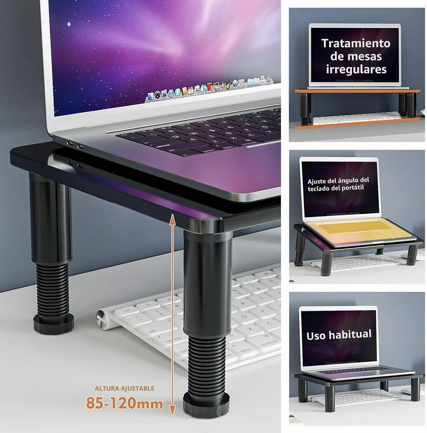 Hemudu Monitor Riser Stand, adjustable height 8.5-12.5 cm, tempered glass 38 x 24 cm, holds 40 kg, 2 available, photo 2