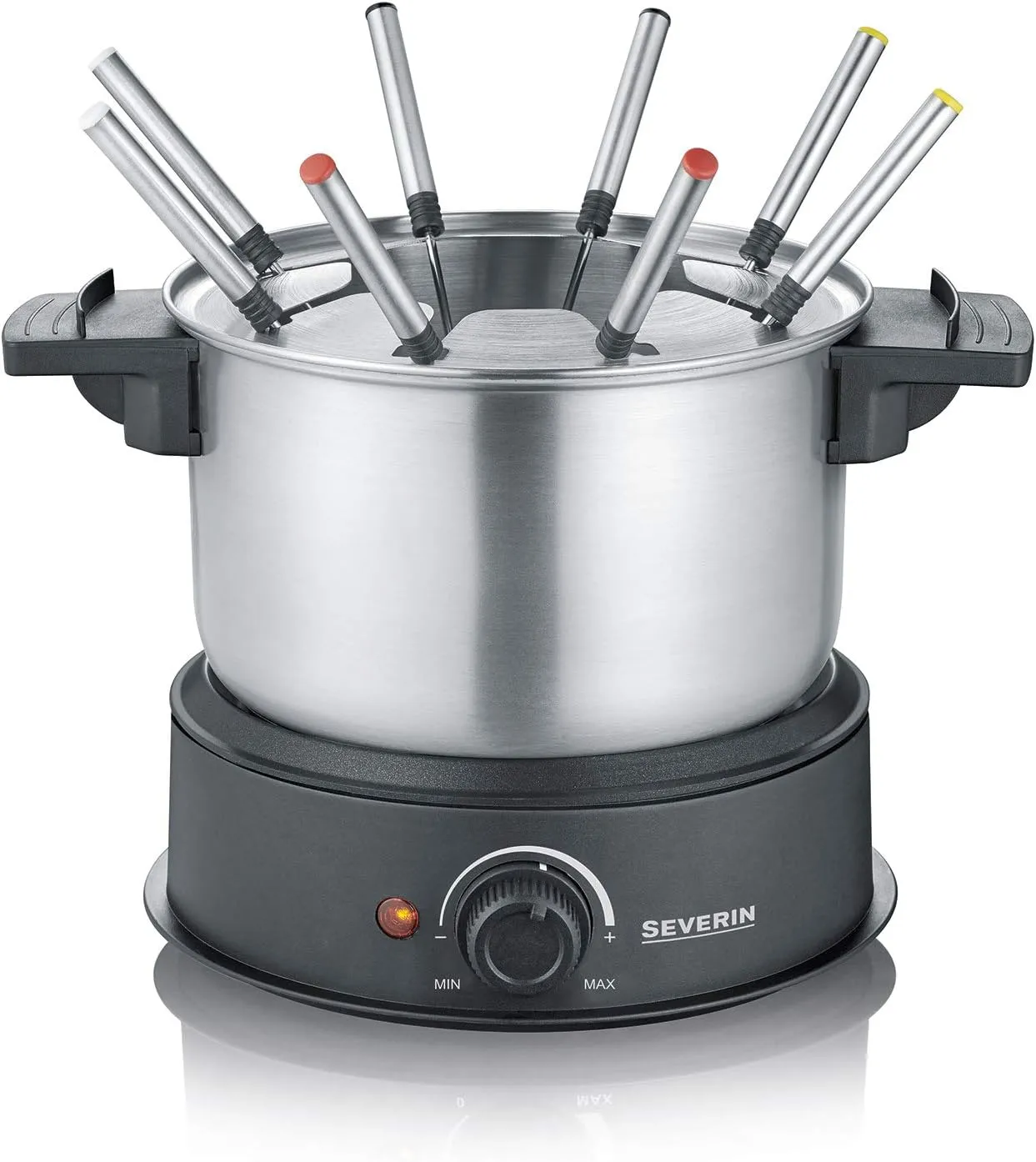 Severin FO 2471 crêpe maker and fondue set 2-in-1, 1500 W, non-stick crêpe plate and 1.4 L stainless steel pot, 8 colour-coded forks, for 8 people, photo 2