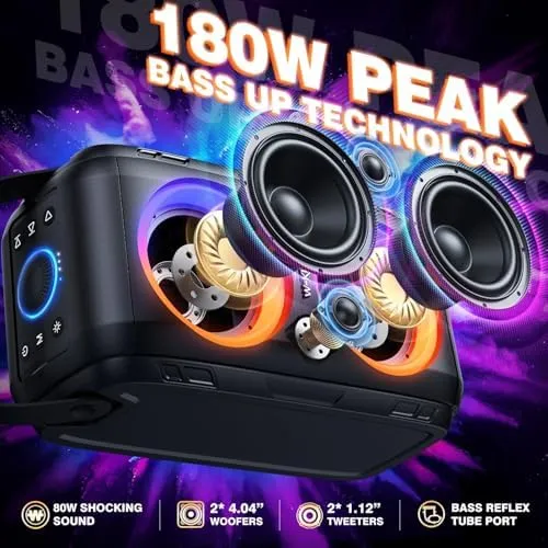 W-KING T9-2 Portable Bluetooth Party Speaker, 4 drivers, LED lights, USB and AUX, 37 cm, 3.8 kg, photo 2
