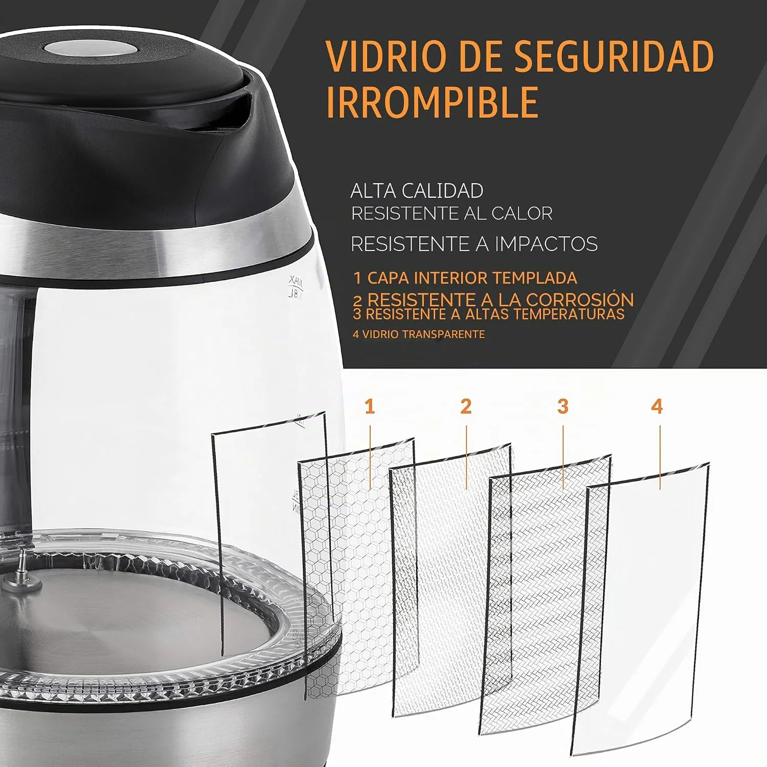 TRESKO Glass Kettle 1.8 L, 2200 W, adjustable temperature 60-100 C, tea filter and limescale filter, LED, photo 2