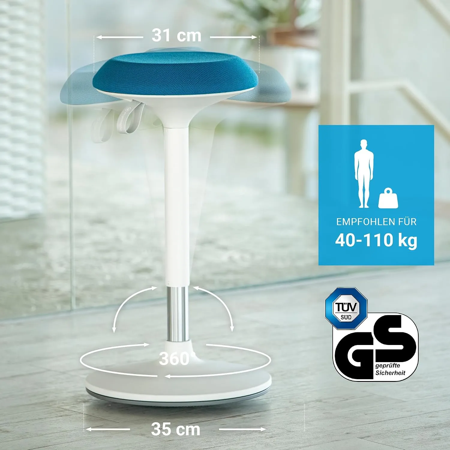 Ergotopia Dykó Ergonomic Office Stool, BLUE, swing effect, seat height 56-83 cm, 360 degree swivel, photo 2