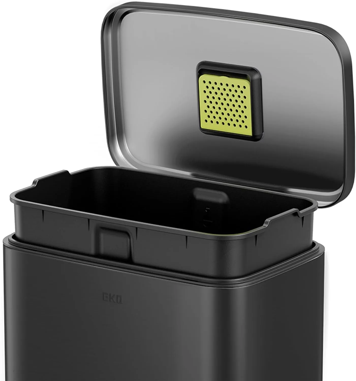 EKO Madison 50 L kitchen pedal bin, matt black stainless steel, soft close and stay-open lid, 42.5 x 36.5 x 64.6 cm, photo 2