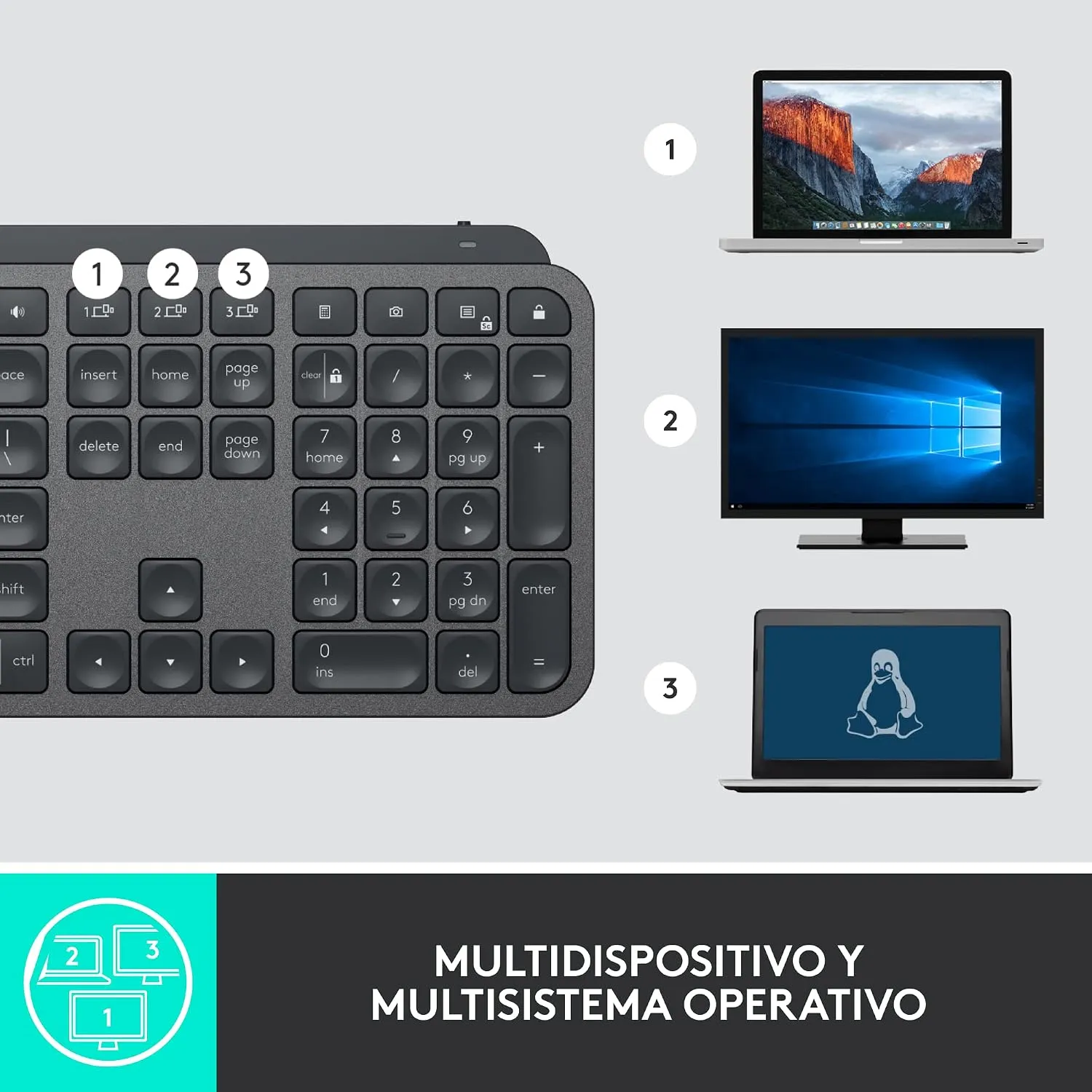 Logitech MX Keys for Business wireless keyboard, graphite, US QWERTY layout, full size with numpad, backlit, USB-C rechargeable, photo 3