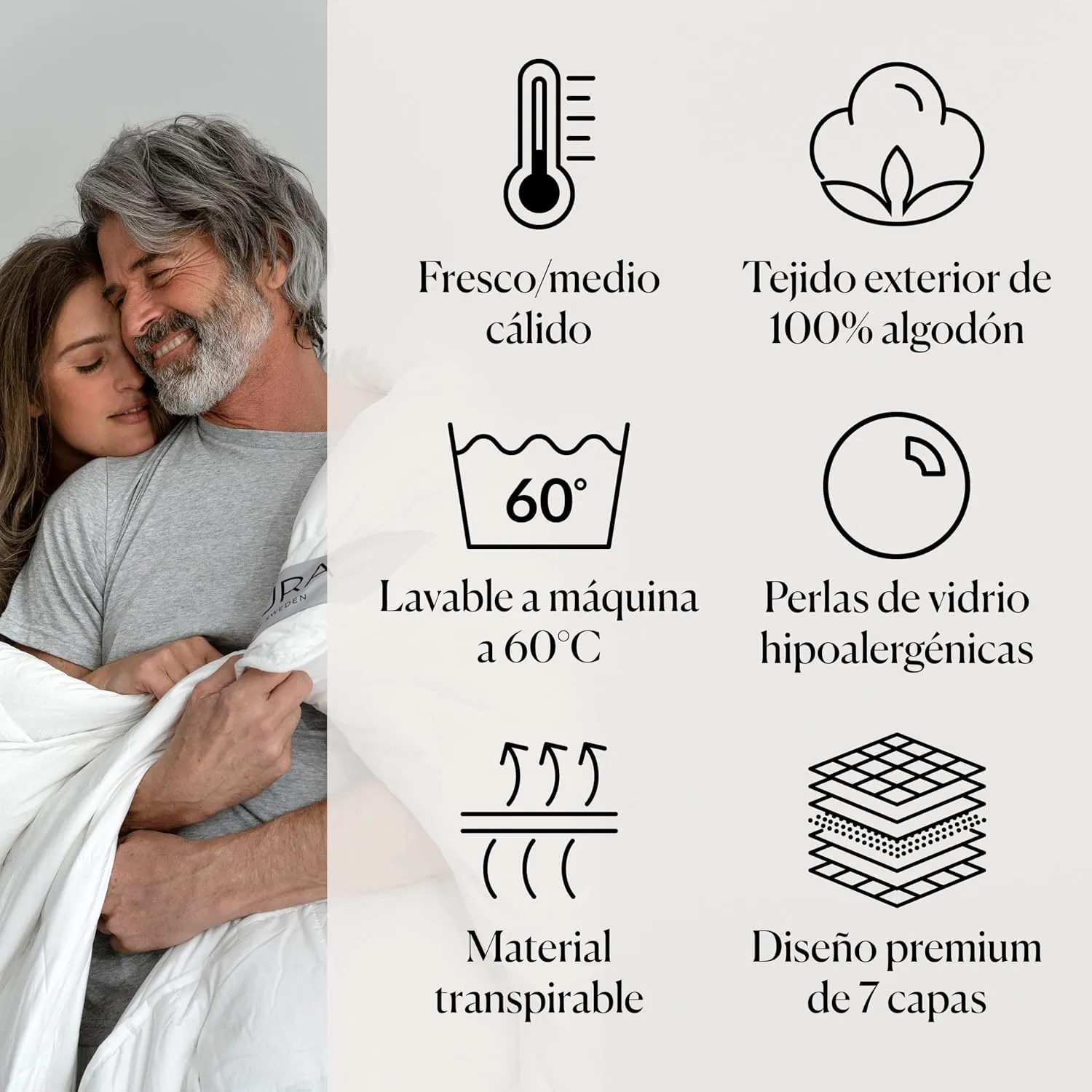 CURA of Sweden Pearl Classic Weighted Blanket, 150 x 210 cm, 9 kg, 100% cotton, glass bead filling, photo 3