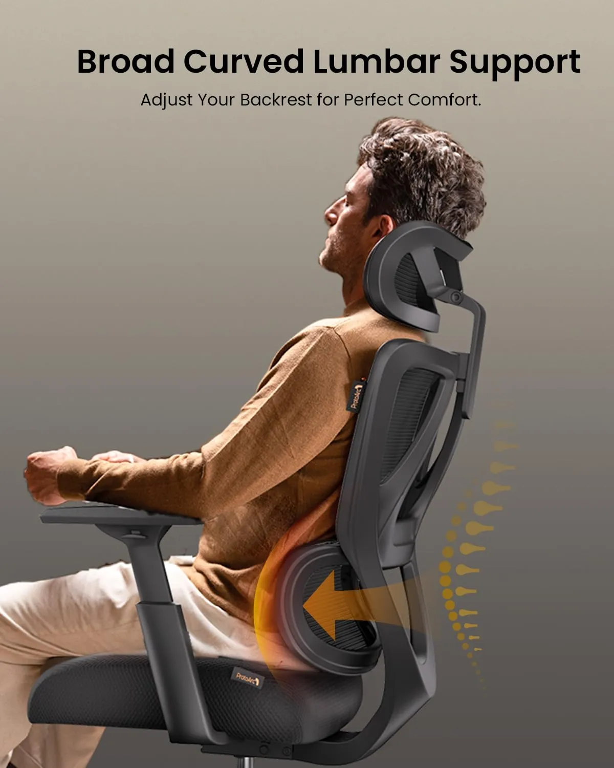ProtoArc EC100 Ergonomic Office Chair, 10 cm spring cushion, lumbar support, adjustable headrest, black, photo 3