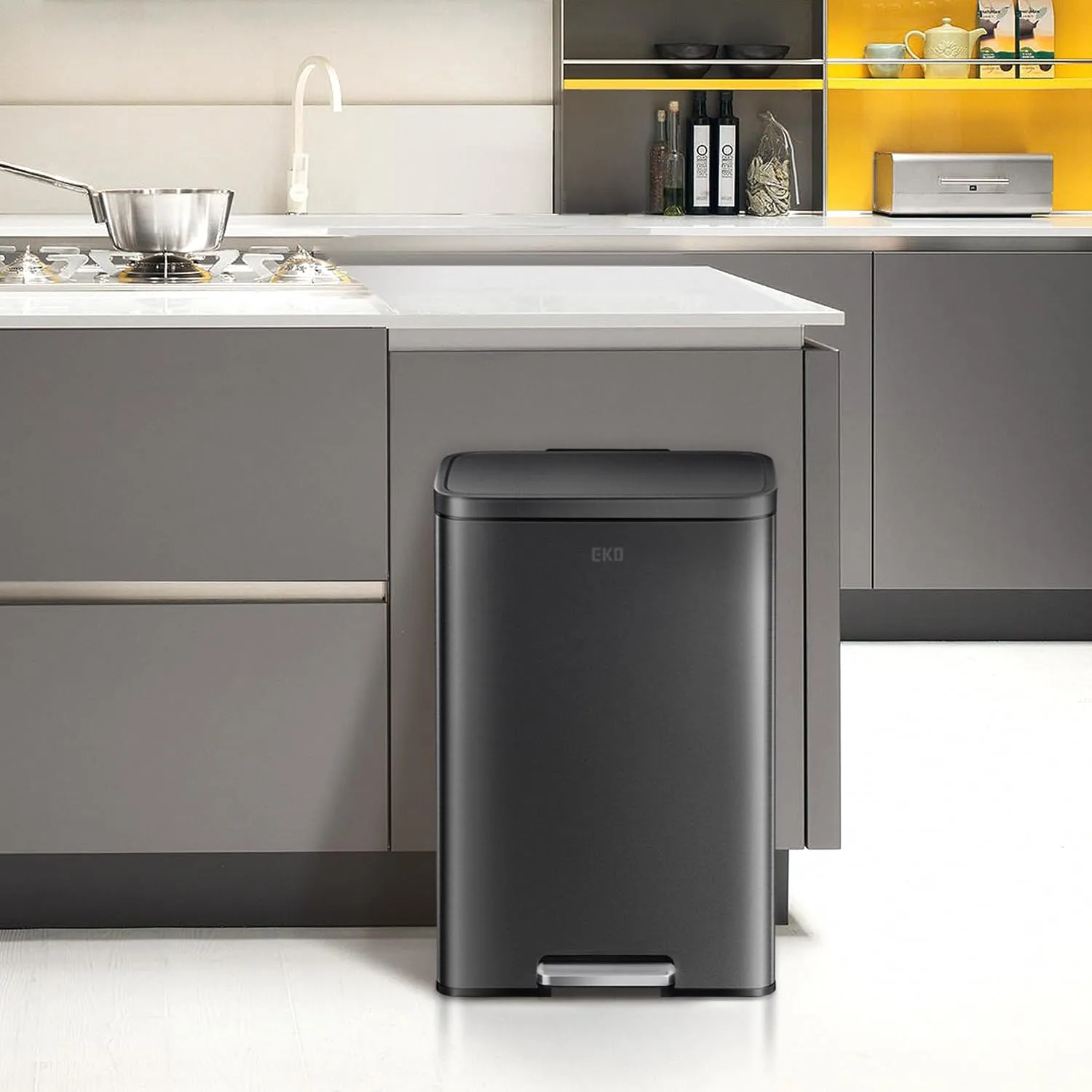 EKO Madison 50 L kitchen pedal bin, matt black stainless steel, soft close and stay-open lid, 42.5 x 36.5 x 64.6 cm, photo 3