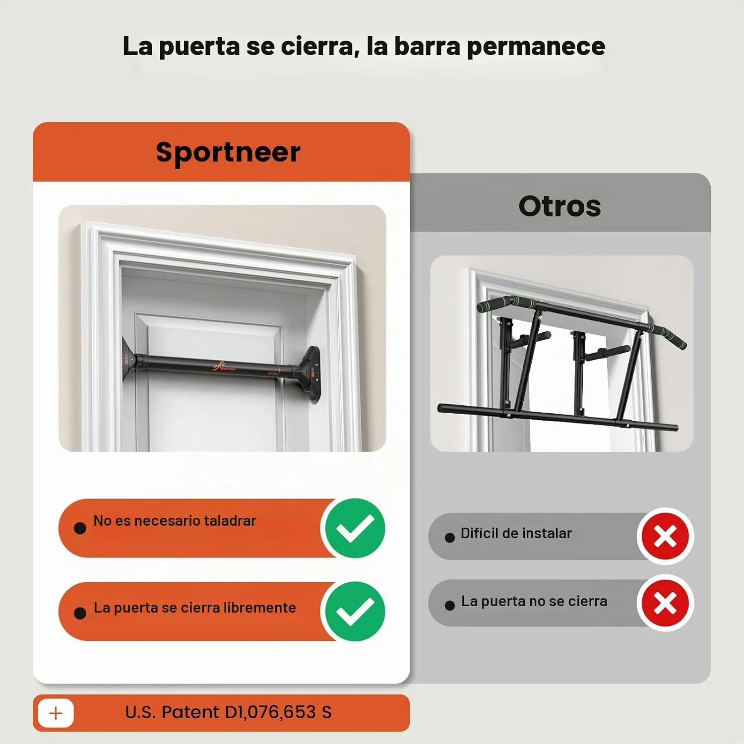 Sportneer Pull Up Bar for doorways, no screws, adjustable 75-94 cm, up to 200 kg, photo 3