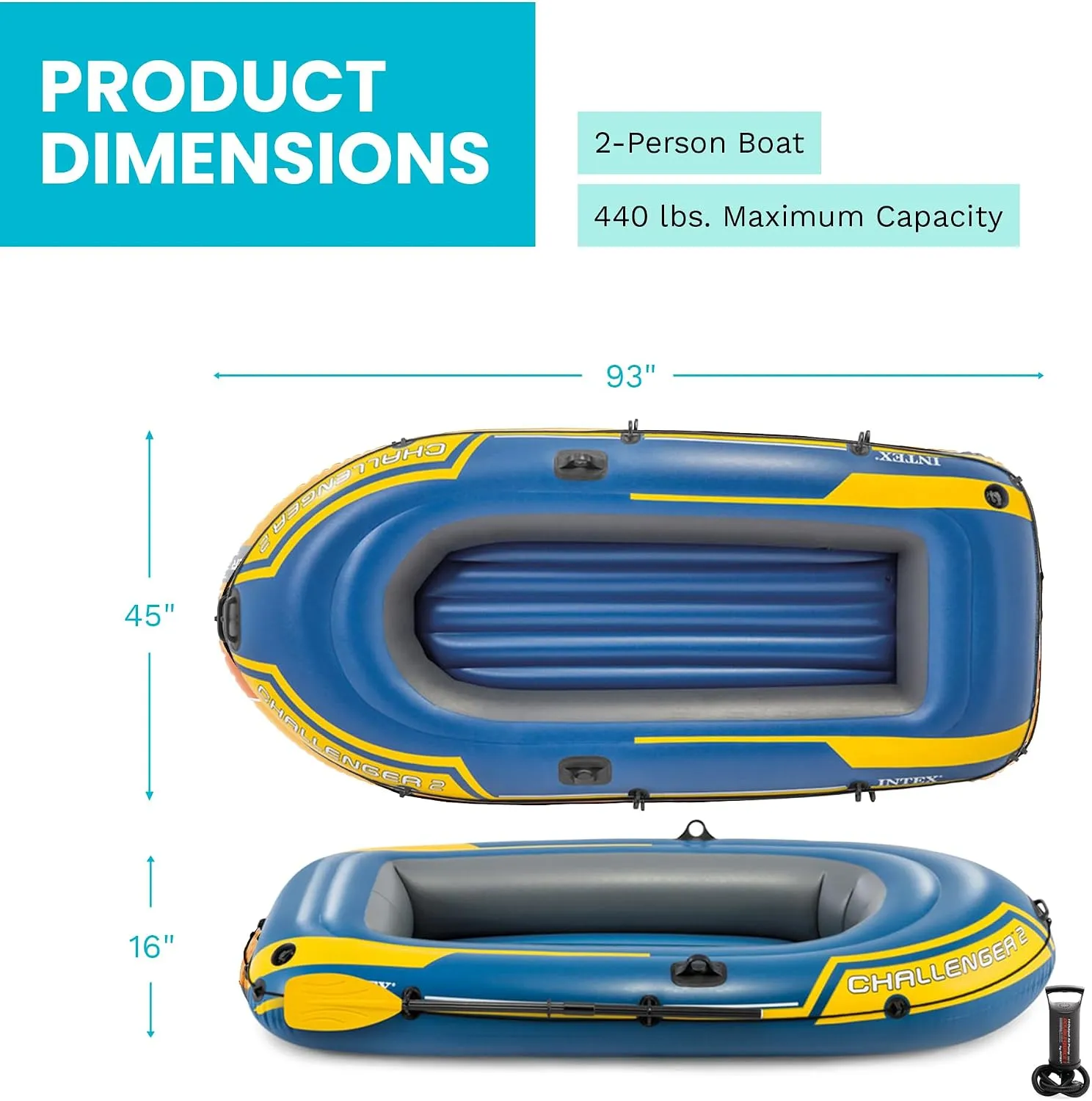 Intex Challenger 2 inflatable boat for 2 people, BRAND NEW never opened in its sealed box, 236 x 114 x 41 cm, with 2 oars, pump and repair kit (68367), for calm water only, photo 4